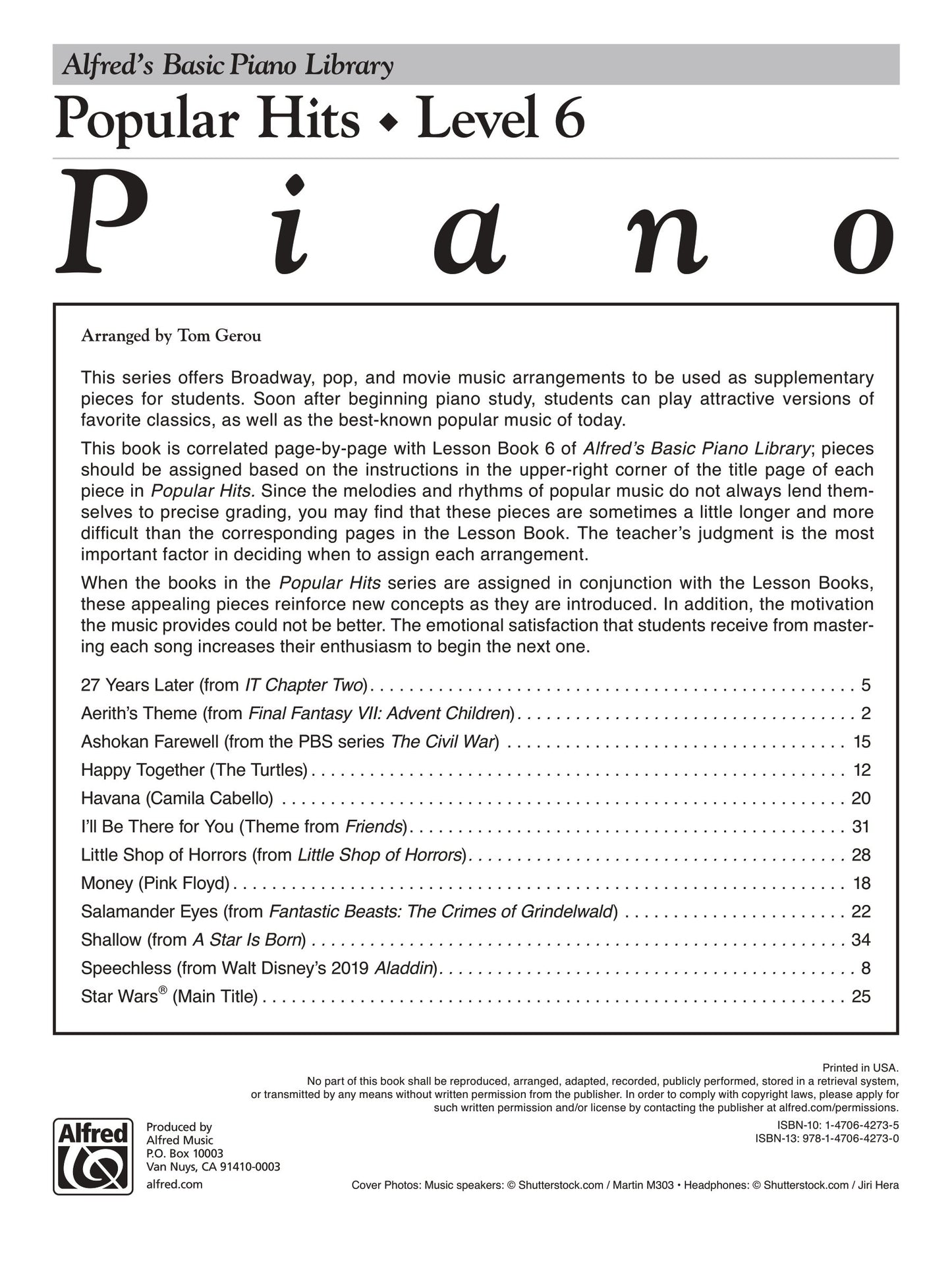 Alfred's Basic Piano Library - Popular Hits Level 6 Book