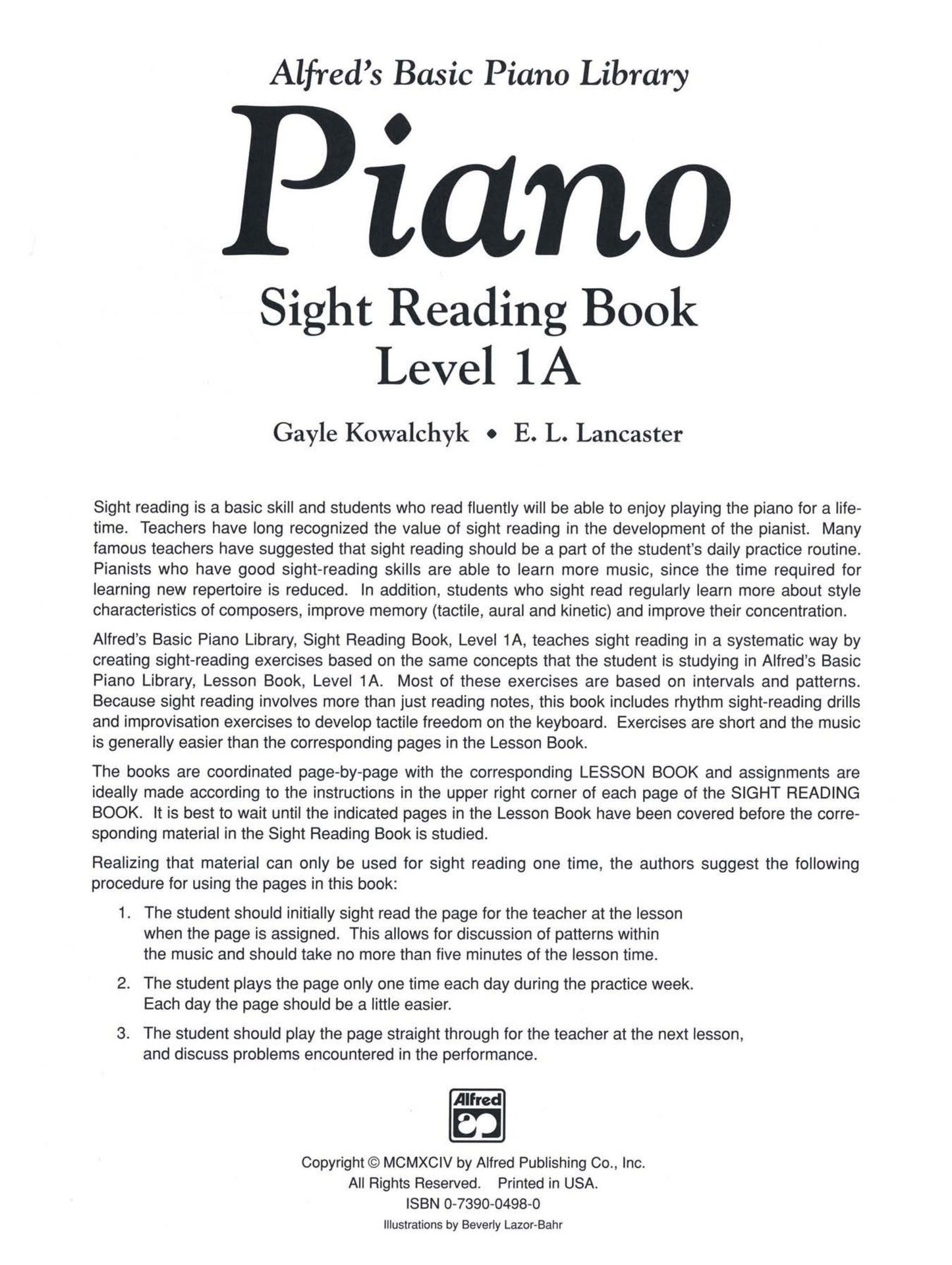 Alfred's Basic Piano Library - Sight Reading Level 1A Book