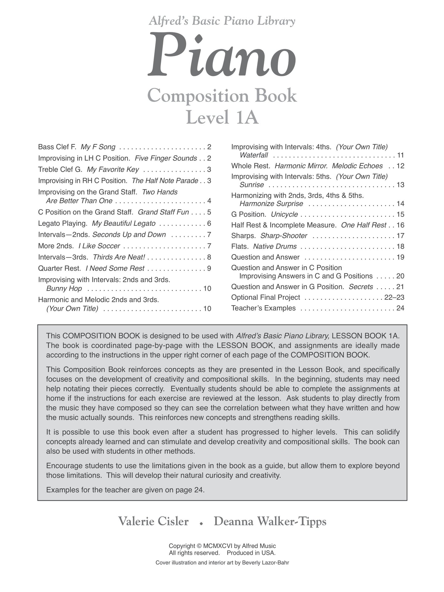 Alfred's Basic Piano Library - Composition Level 1A Book