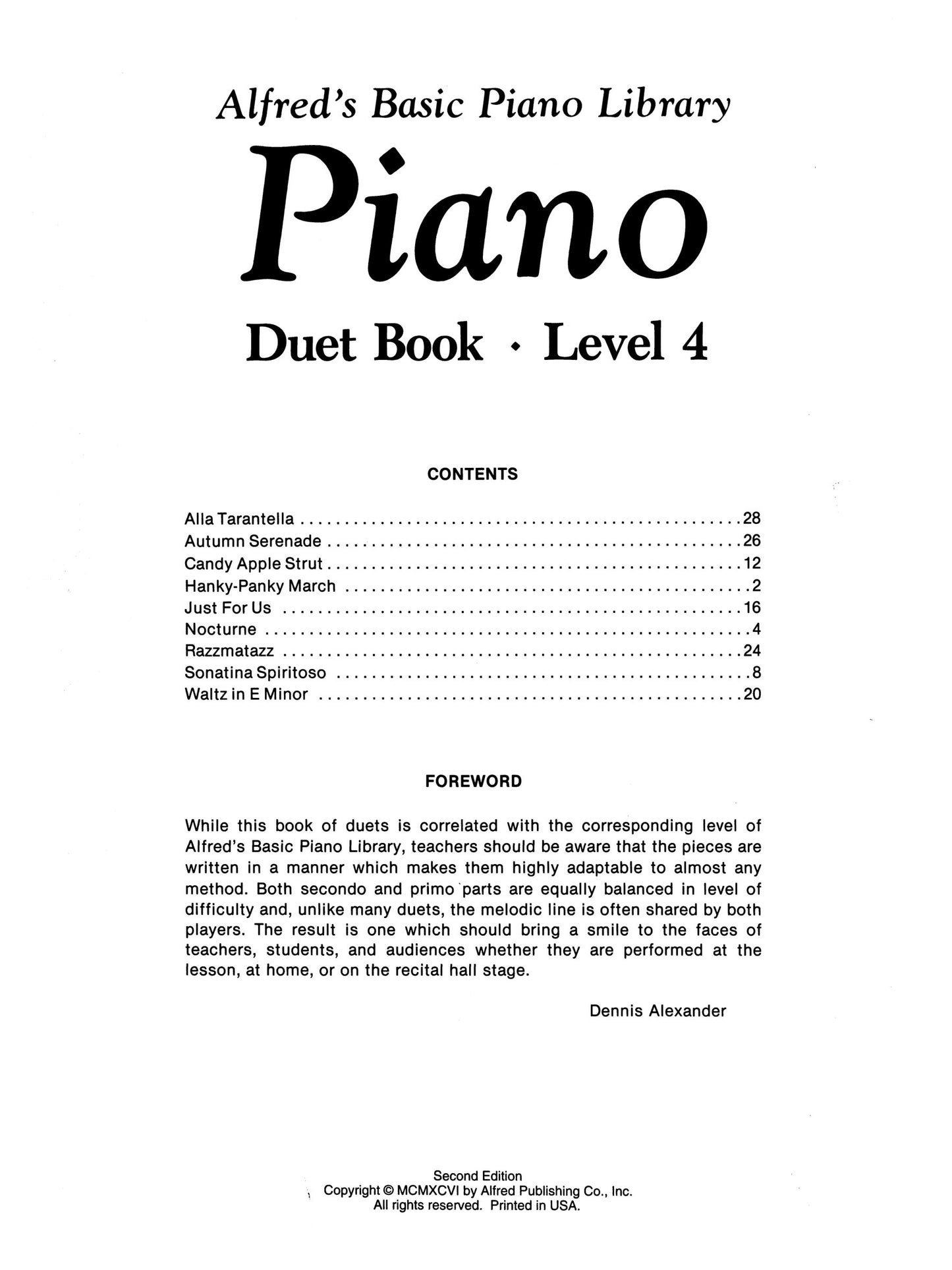 Alfred's Basic Piano Library - Duet Book Level 4