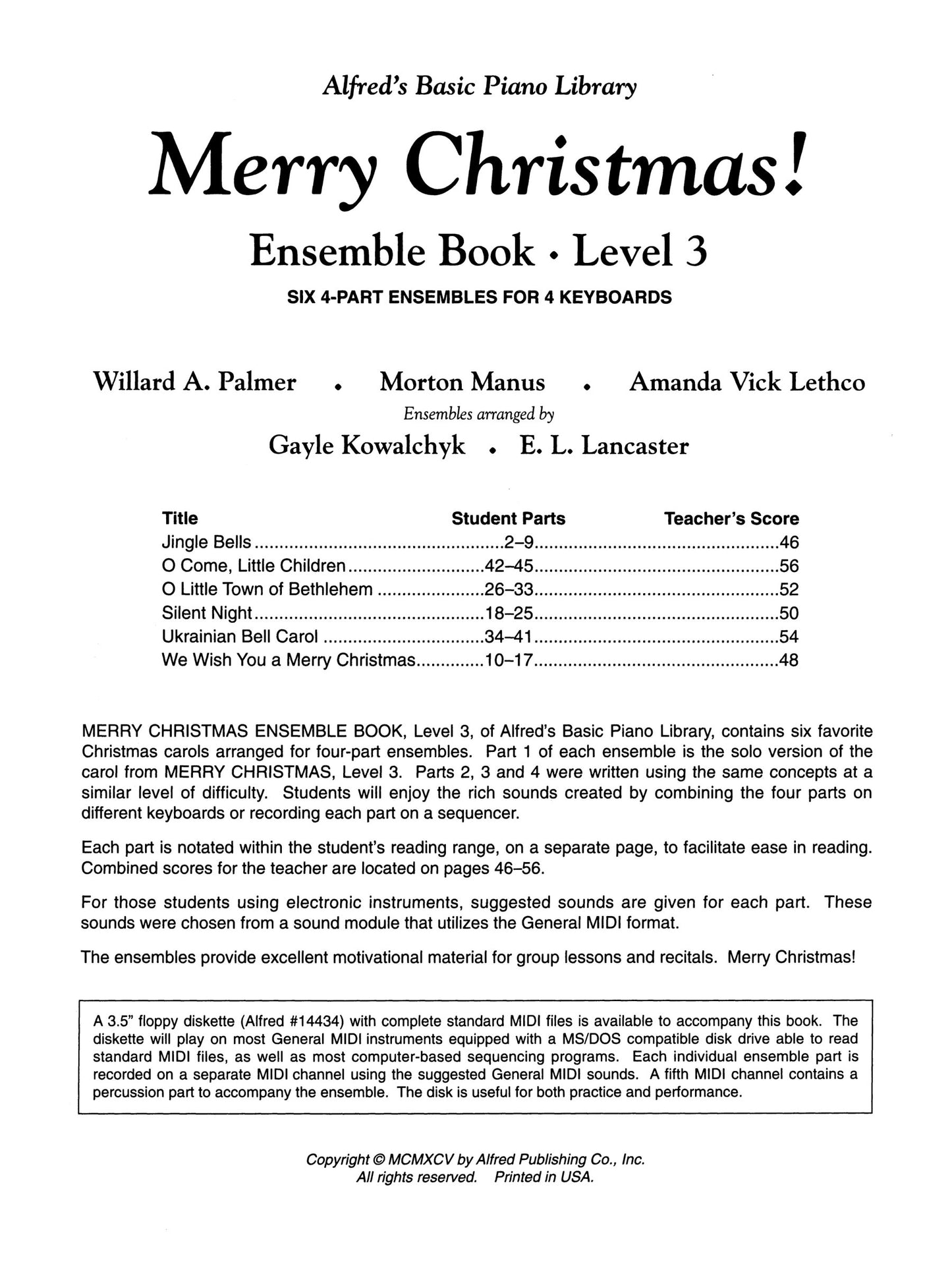 Alfred's Basic Piano Library - Merry Christmas Ensemble Book Level 3