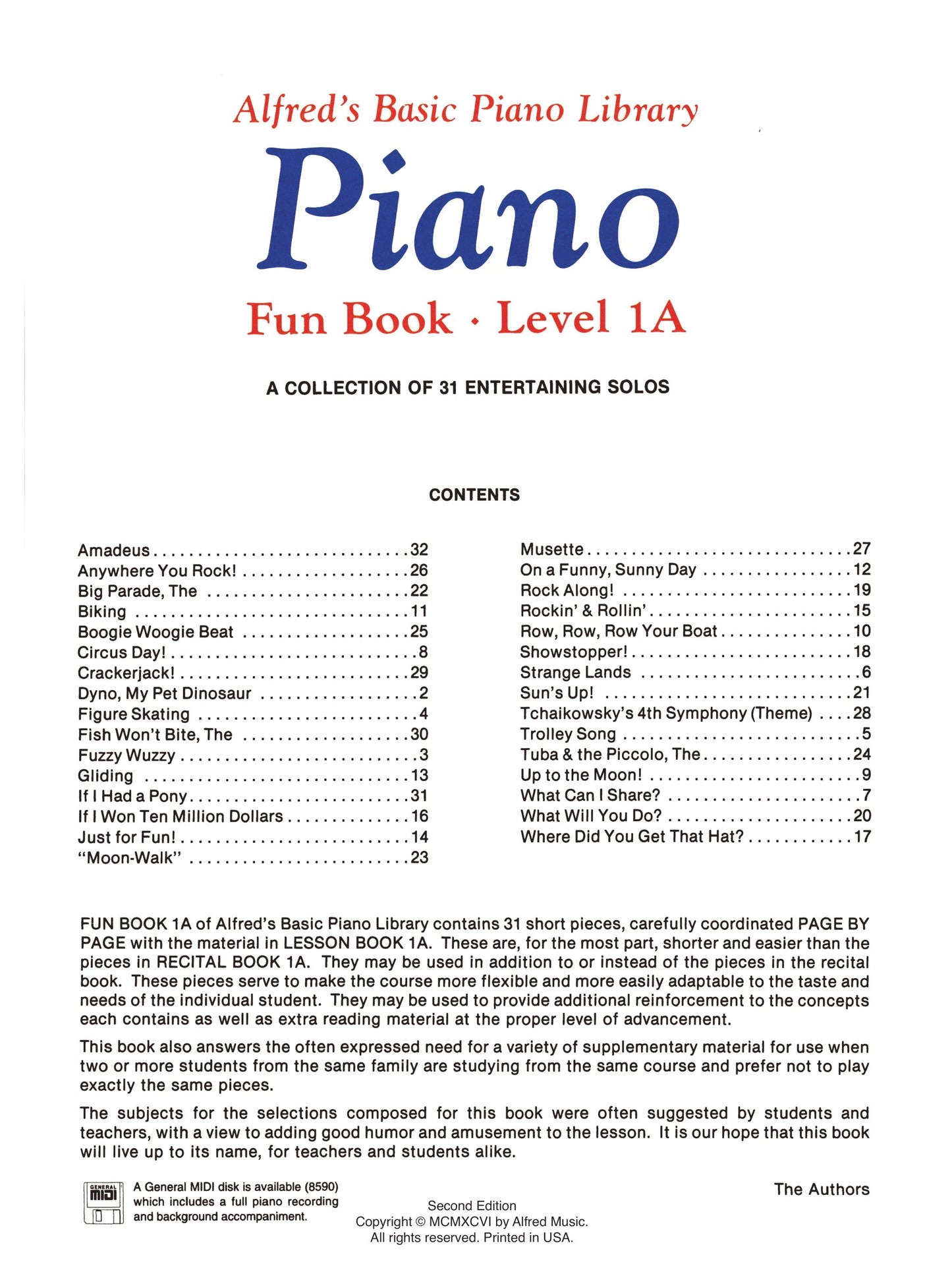 Alfred's Basic Piano Library - Fun Book Level 1A