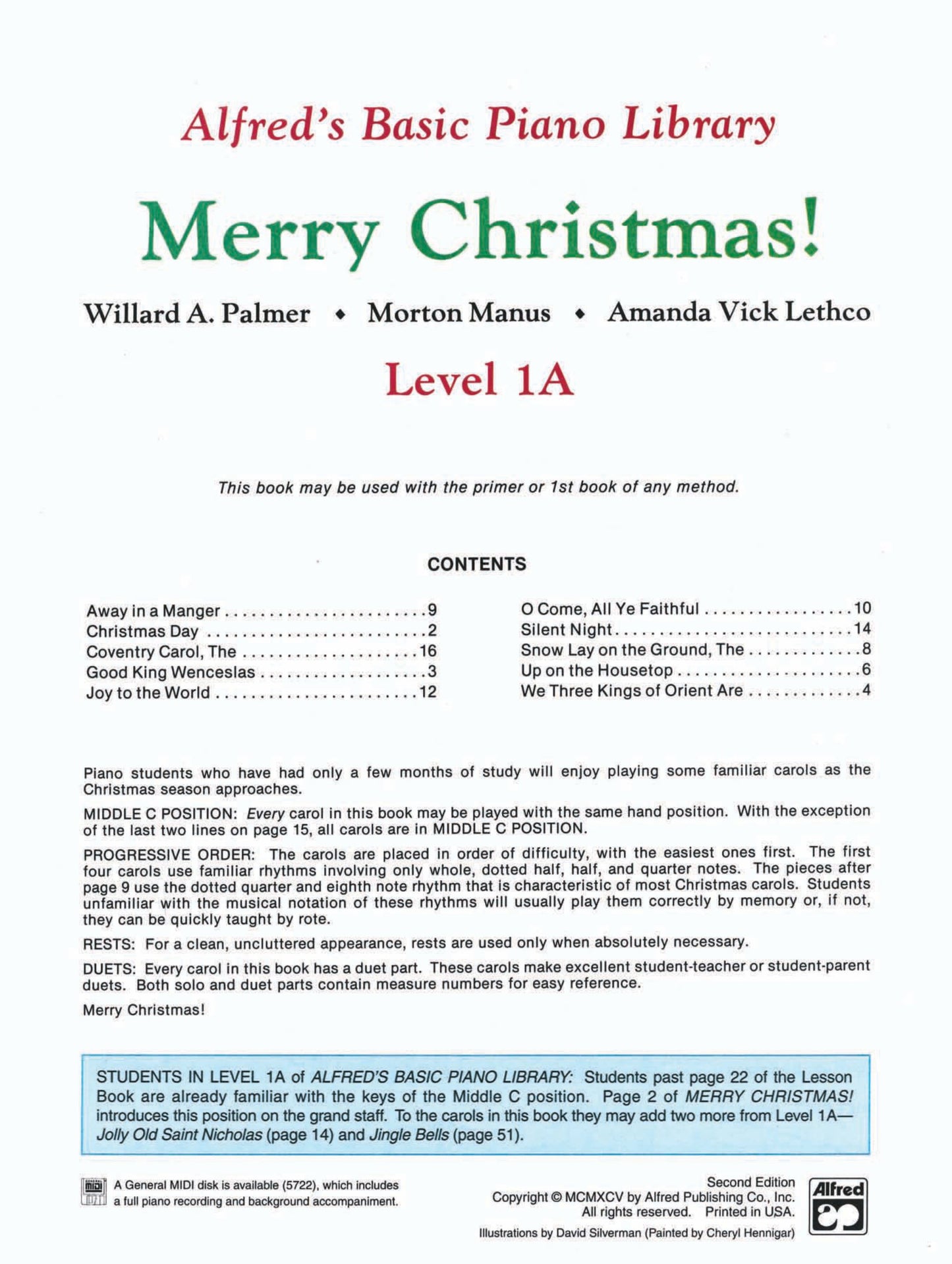 Alfred's Basic Piano Library - Merry Christmas Book Level 1A