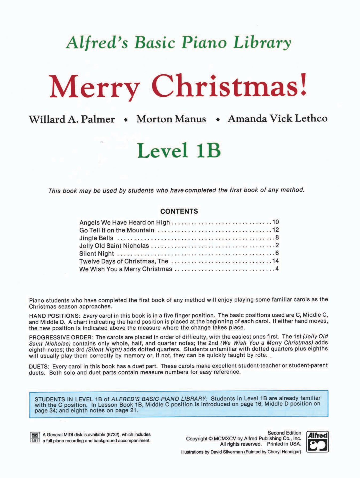 Alfred's Basic Piano Library - Merry Christmas Book Level 1B