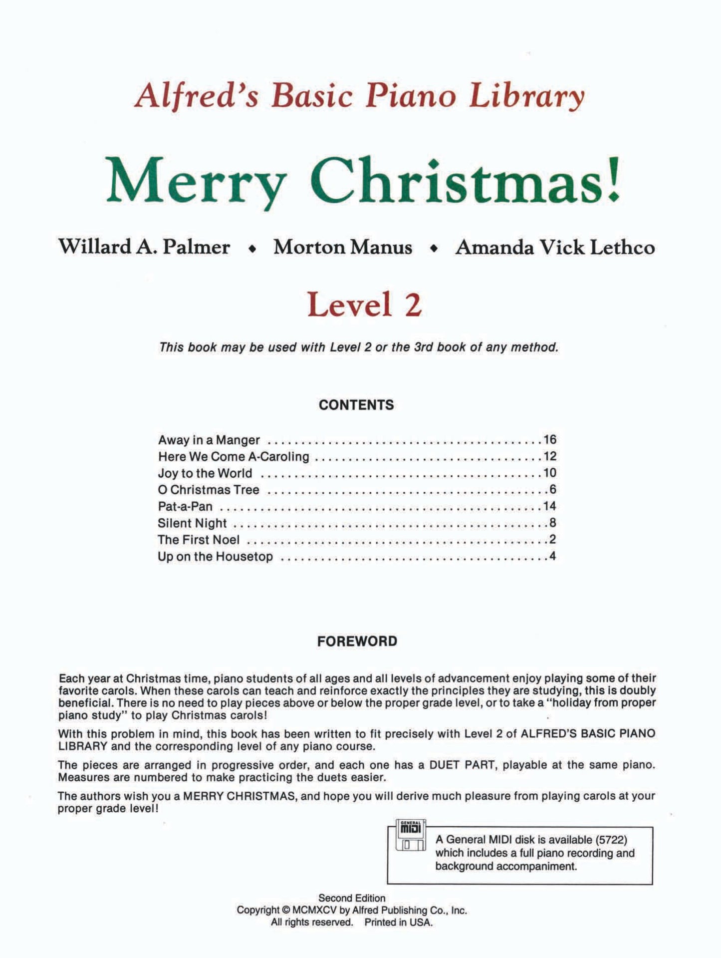 Alfred's Basic Piano Library - Merry Christmas Book Level 2