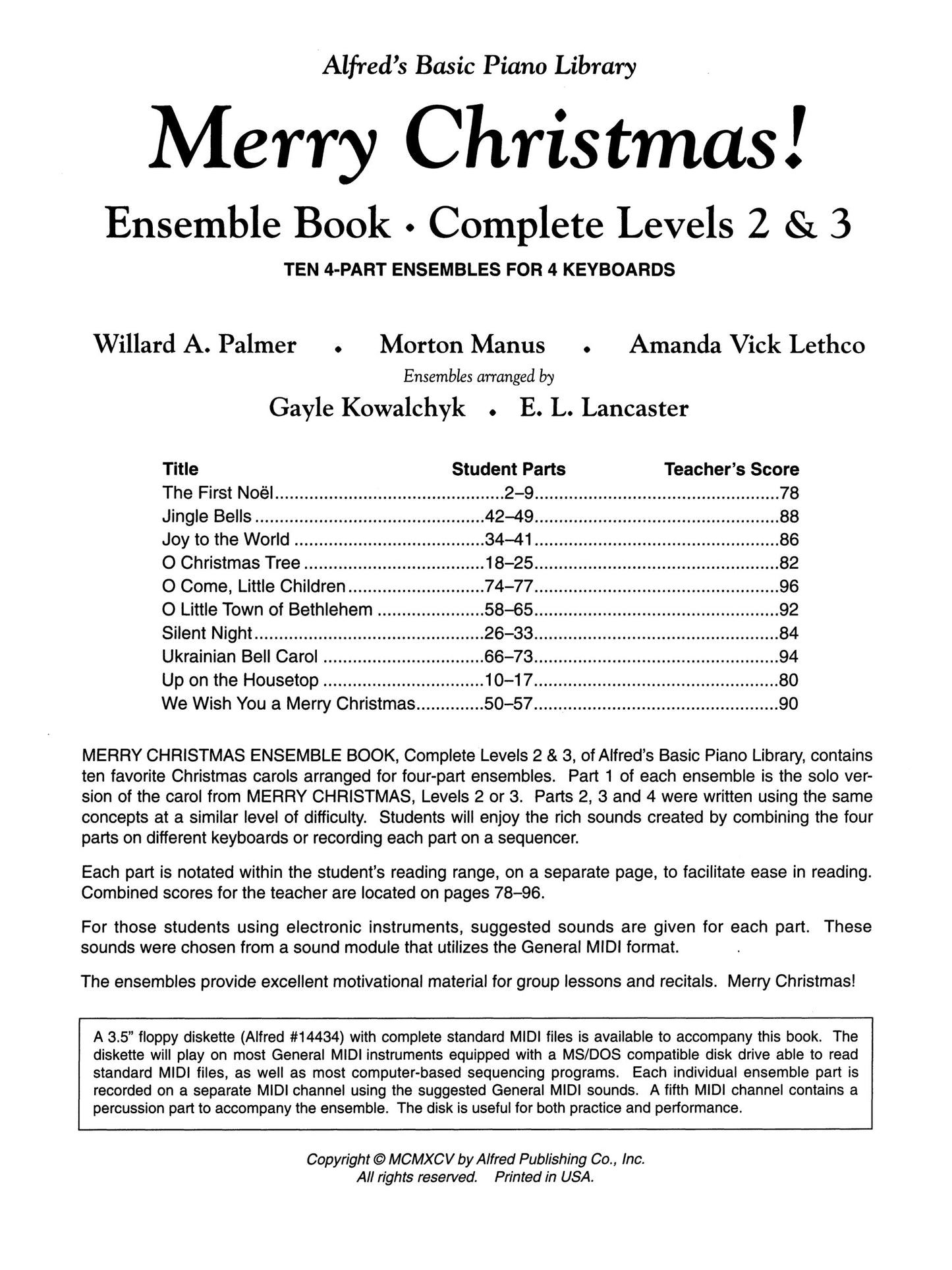 Alfred's Basic Piano Library - Merry Christmas Ensemble Book Complete Level 2 & 3