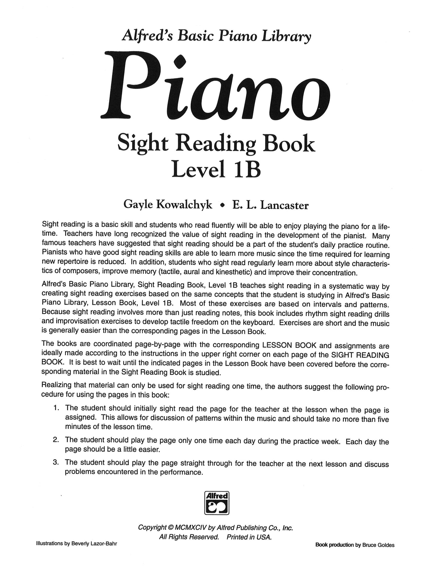 Alfred's Basic Piano Library - Sight Reading Level 1B Book