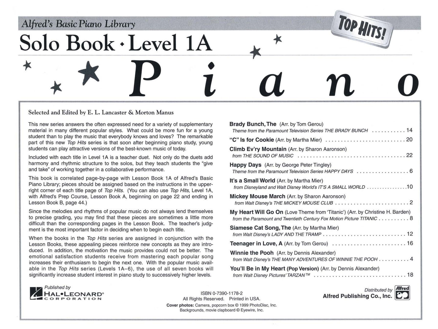 Alfred's Basic Piano Library - Top Hits Solo Book Level 1A (Book and Cd)