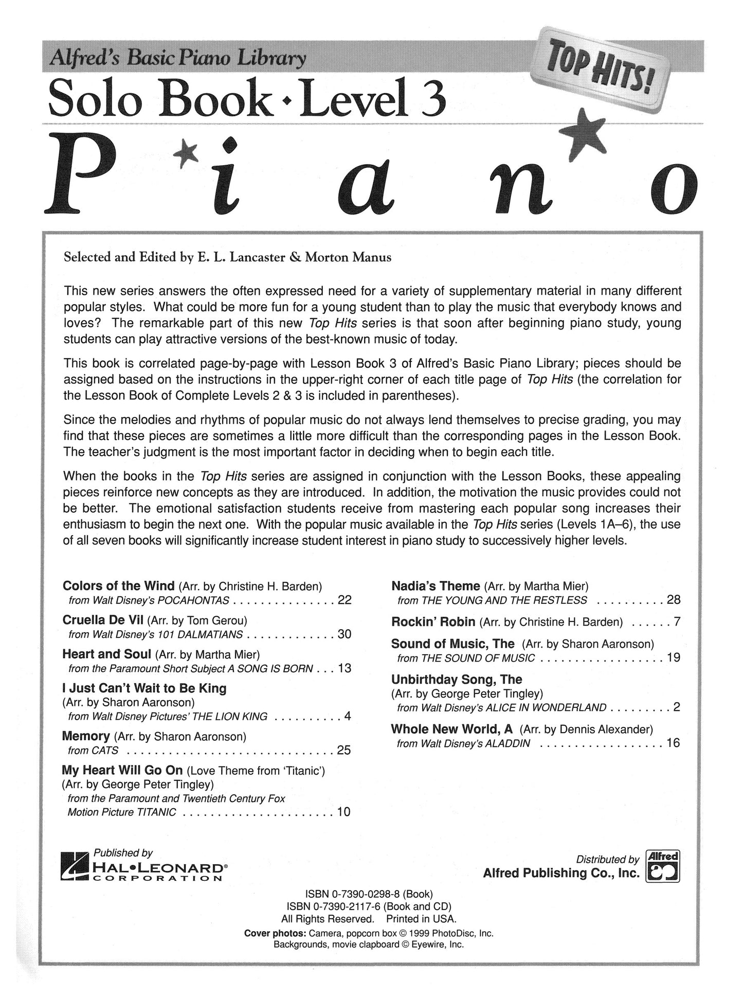 Alfred's Basic Piano Library - Top Hits Solo Book Level 3 (Book and Cd)