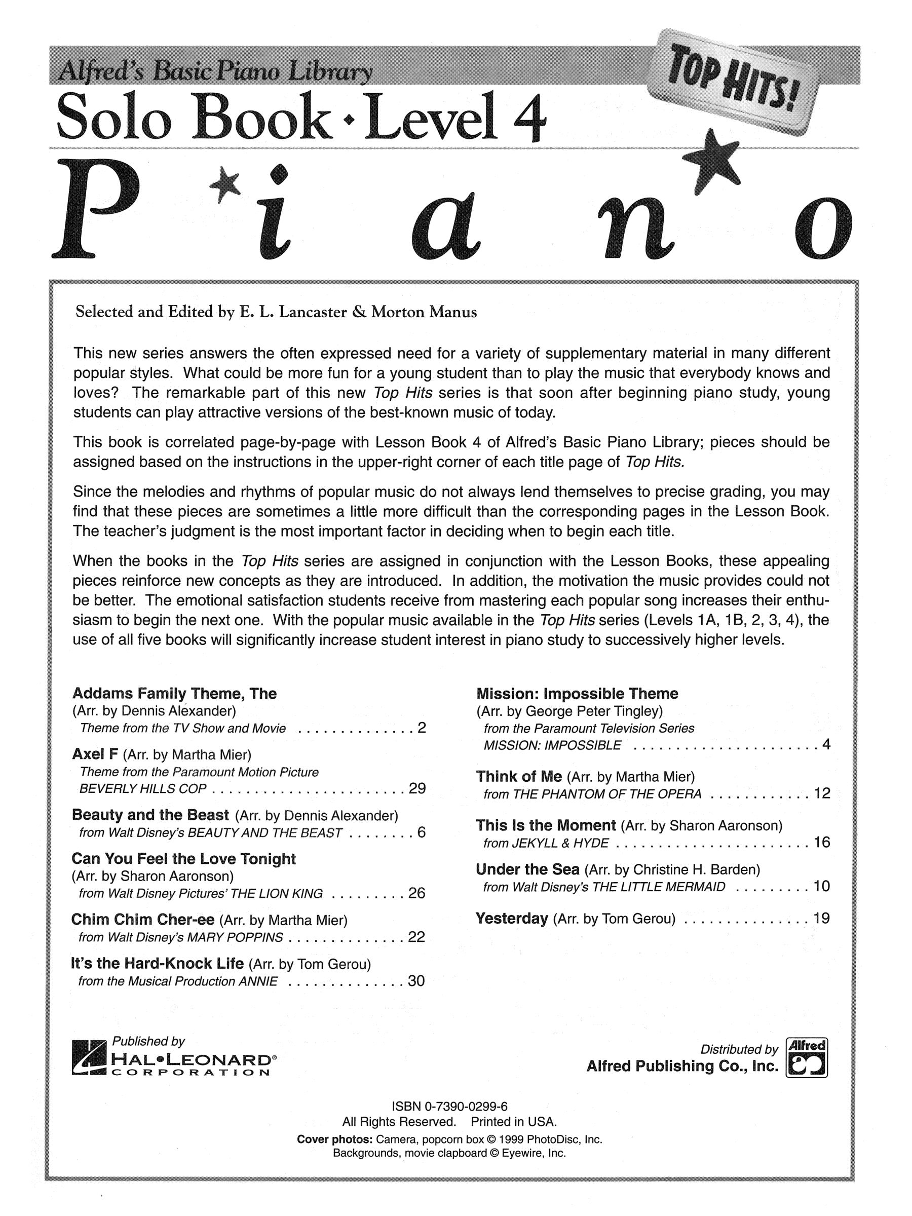 Alfred's Basic Piano Library - Top Hits Solo Book Level 4 (Book and Cd)