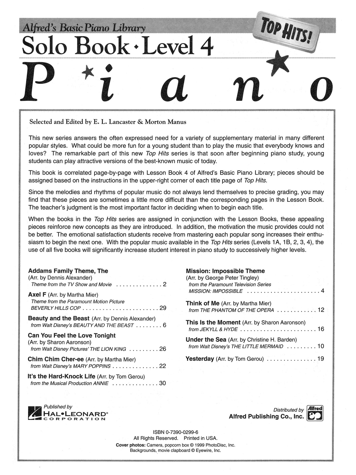 Alfred's Basic Piano Library - Top Hits Solo Level 4 Book