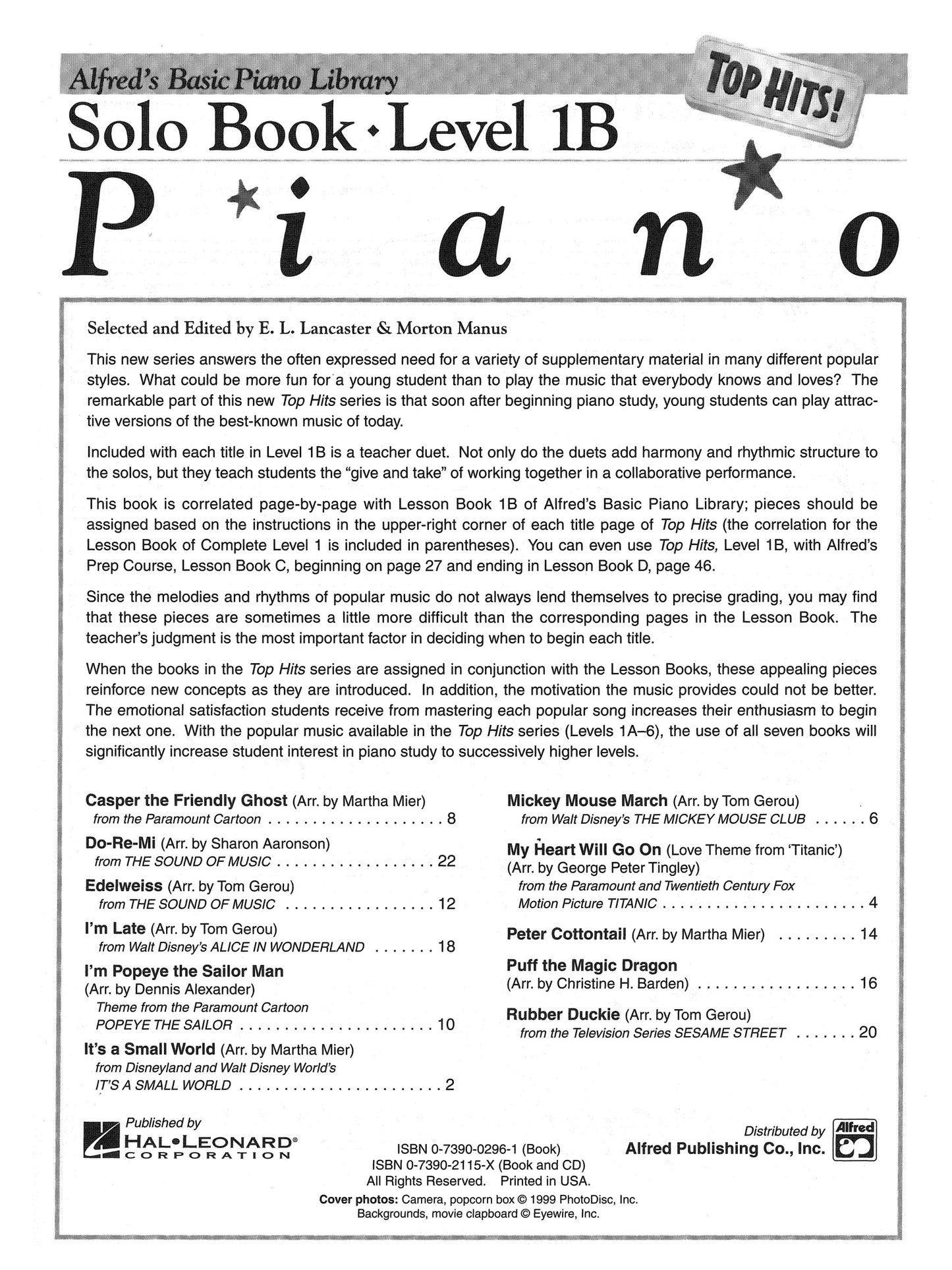 Alfred's Basic Piano Library - Top Hits Solo Book Level 1B (Book and Cd)