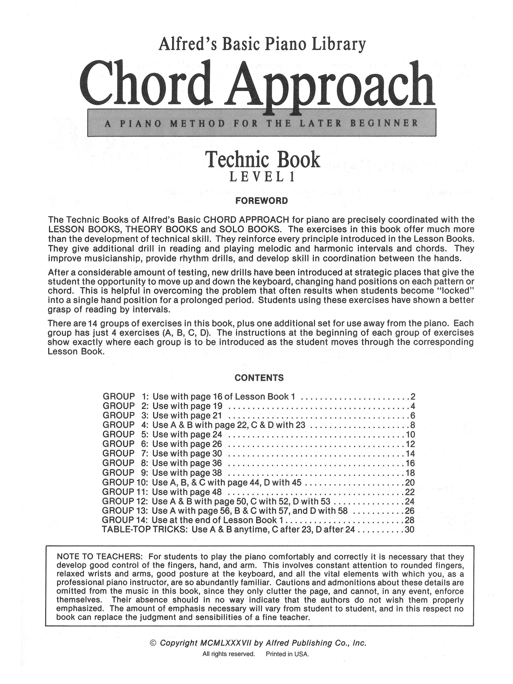 Alfred's Basic Piano Library - Chord Approach Technic Book Level 1