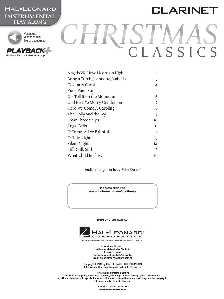 Christmas Classics Clarinet Play Along Book/Ola