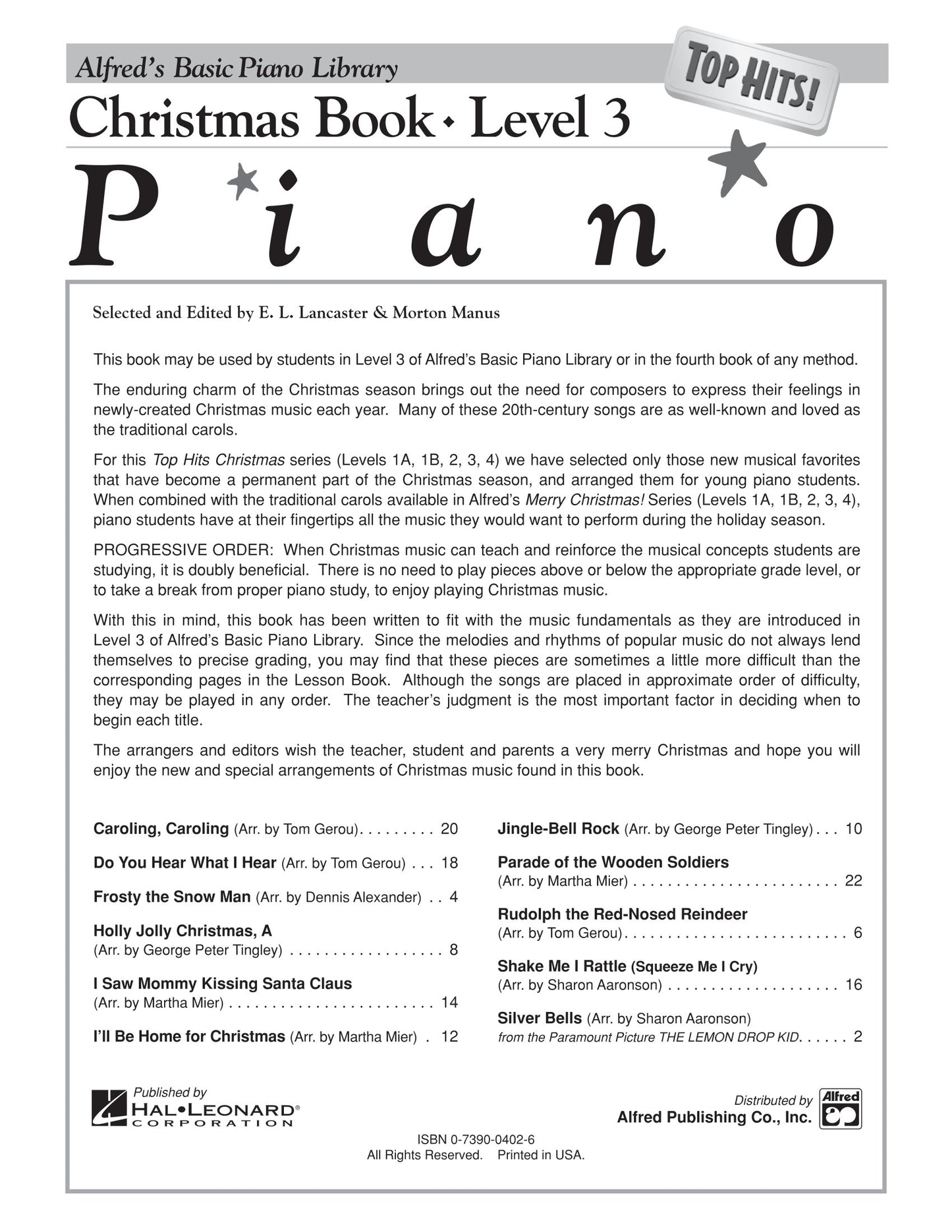 Alfred's Basic Piano Library - Top Hits Christmas Book Level 3