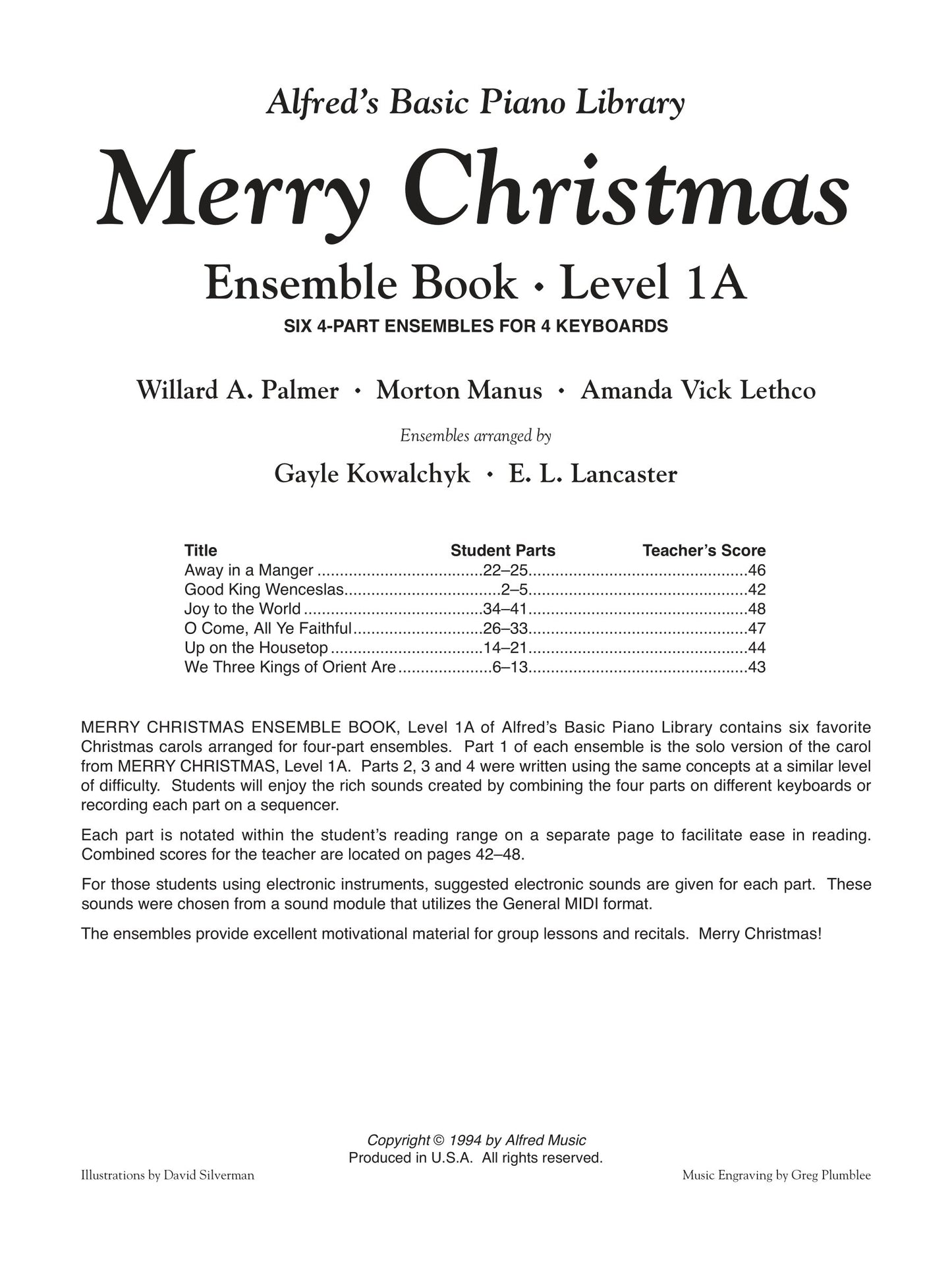 Alfred's Basic Piano Library - Merry Christmas Ensemble Book Level 1A