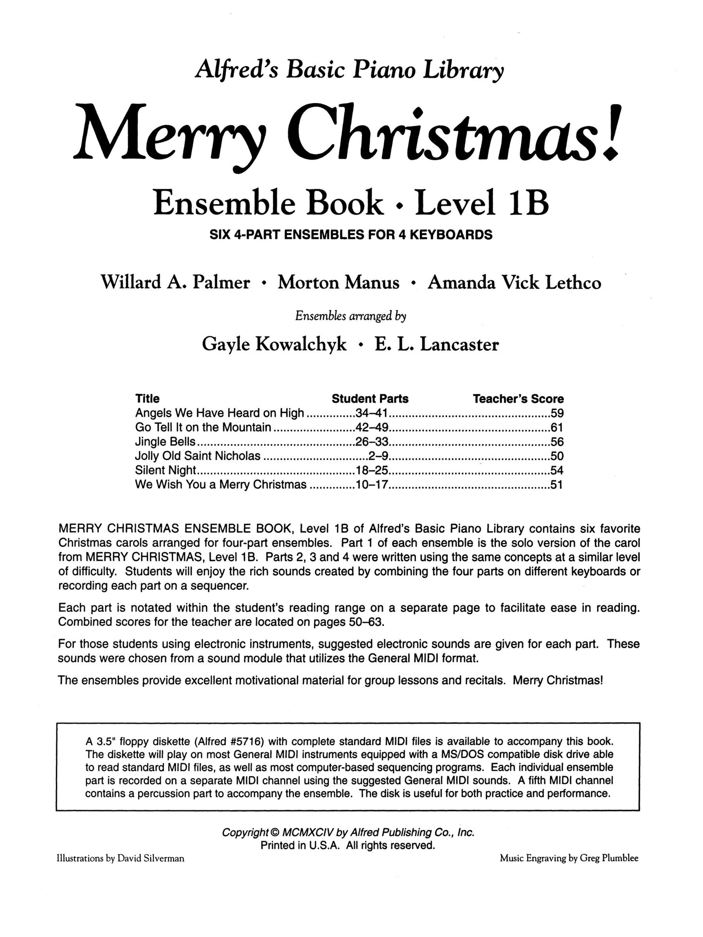 Alfred's Basic Piano Library - Merry Christmas Ensemble Book Level 1B