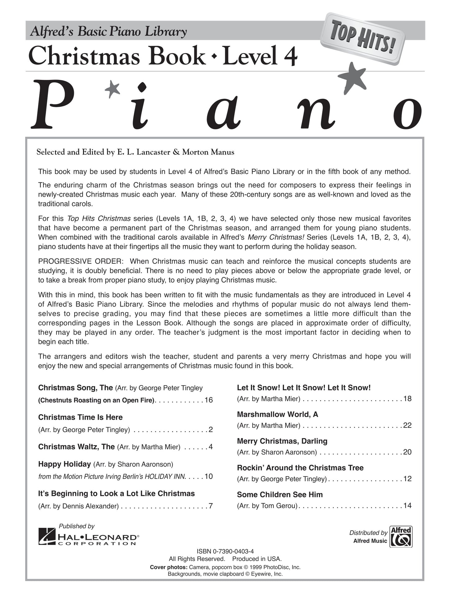 Alfred's Basic Piano Library - Top Hits Christmas Book Level 4