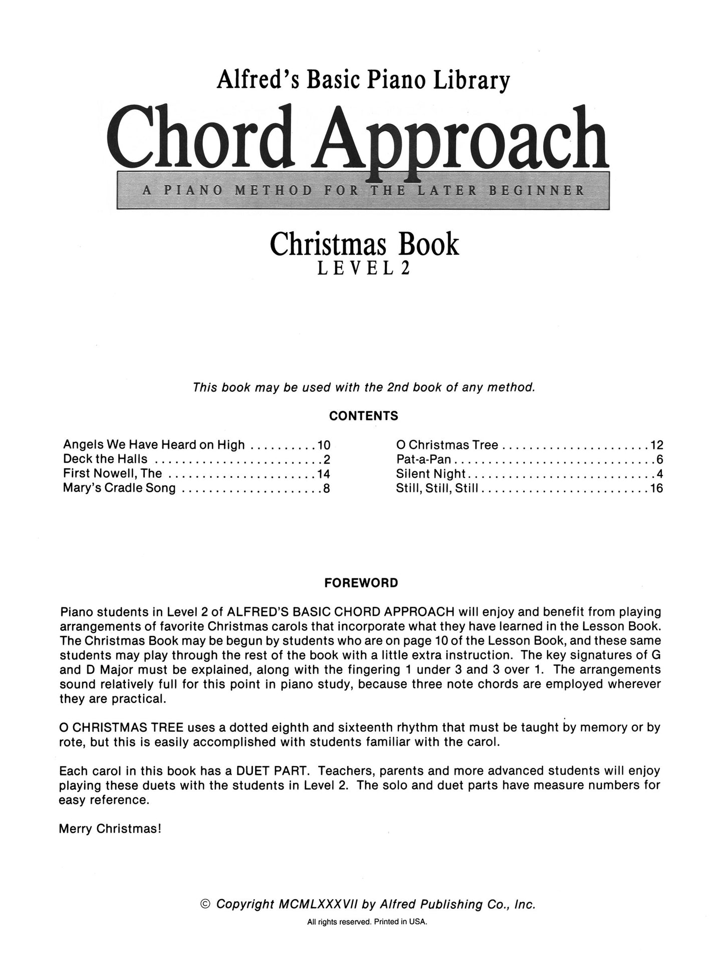 Alfred's Basic Piano Library - Chord Approach Christmas Book Level 2